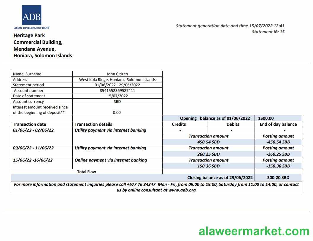 Solomon Islands ADB bank statement